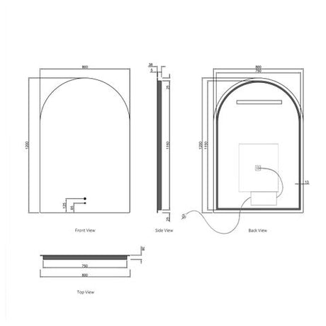 LED Archie 1200(H)x800(W) Frameless Tuffi Mirror — detail 3