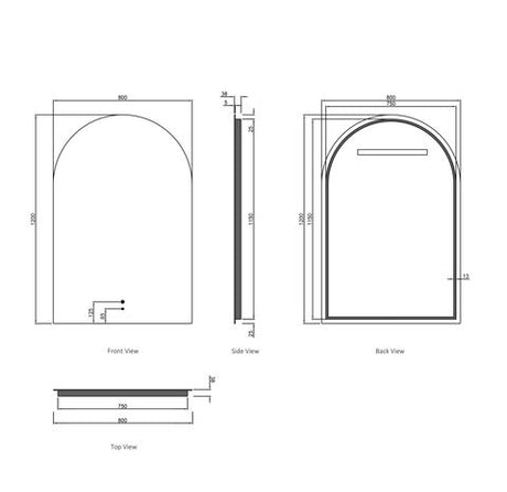 LED Archie 1200(H)x800(W) Frameless Tuffi Mirror — detail 4
