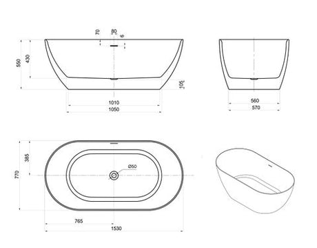 Attica Manolo 1530 Gloss White Bath with Overflow — detail 4