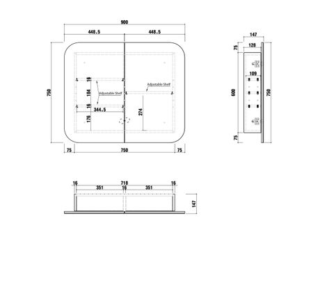 Newport 900x750 White Shaving Cabinet — detail 7