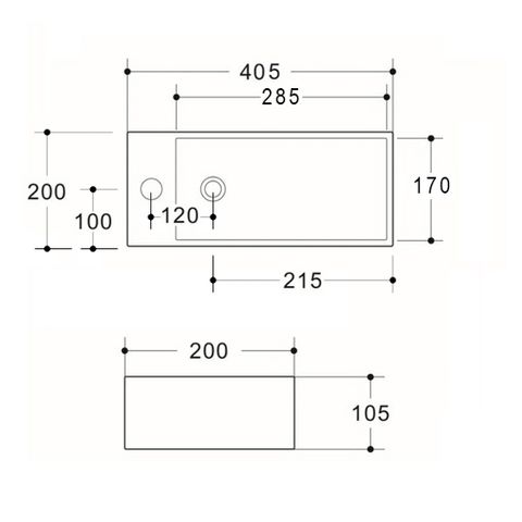 Compact Wall Hung 405x200x105 R/H Basin — detail 2