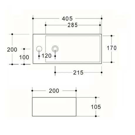 Compact Wall Hung 405x200x105 R/H Basin — detail 2
