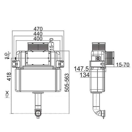 R&T Delta Floor Standing Low Rise Inwall Cistern — detail 2