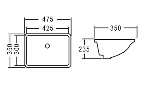 Undermount Square 475x350x235 Basin — detail 2