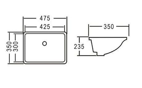 Undermount Square 475x350x235 Basin — detail 2