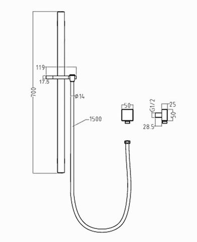 Taran Black Shower Rail with Square Handheld Shower Piece — detail 6