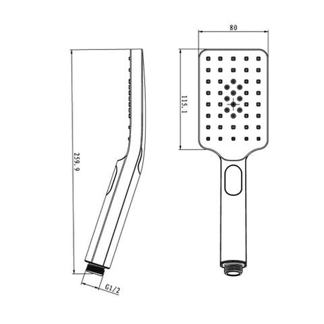 Taran Gun Metal Shower Rail with Square Handheld Shower Piece — detail 4