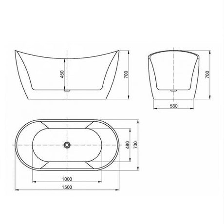 Viva 1500x750x720 Gloss White High Back Bathtub NF — detail 4