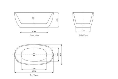 Vinny 1500x800x575 Matte White Egg Shape Bathtub NF — detail 3