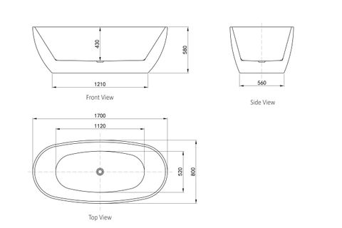 Vinny 1700x800x580 Gloss White Egg Shape Bathtub NF — detail 3