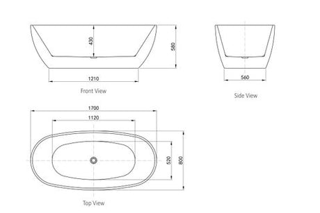 Vinny 1700x800x580 Gloss White Egg Shape Bathtub NF — detail 3