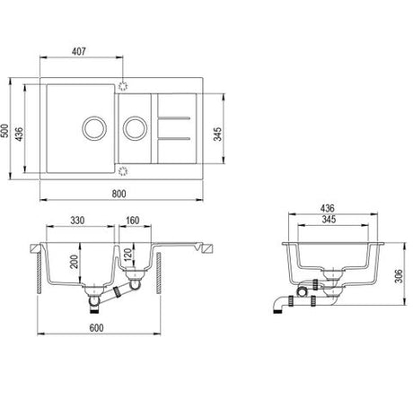 Granite Sink 1 & 1/2 Bowl Black — detail 2