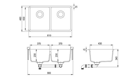Granite Sink 810x480 White Double Bowl — detail 2