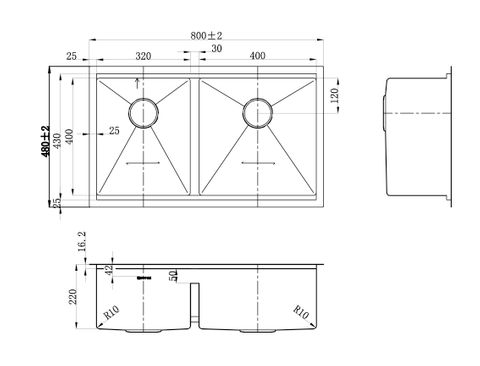 ARF Sink 820D 800x480x220 — detail 2