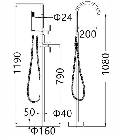 Pavia Brushed Nickel Floor Standing Bath Spout — detail 2