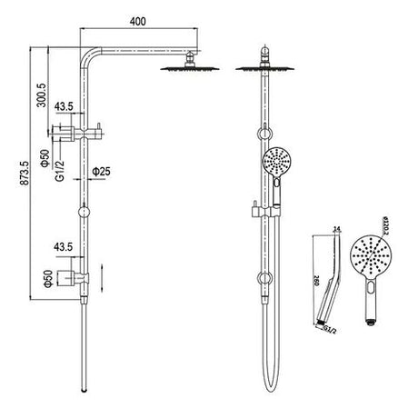 Pavia Twin Shower On Rail 200mm Shower Head Round Gunmetal — detail 6