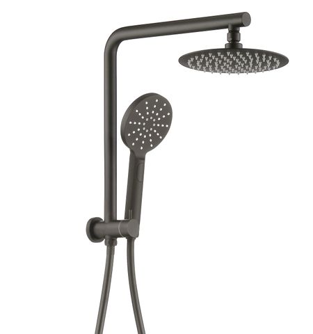 Pavia Compact Twin Shower with 200mm Round Head Gunmetal — detail 2
