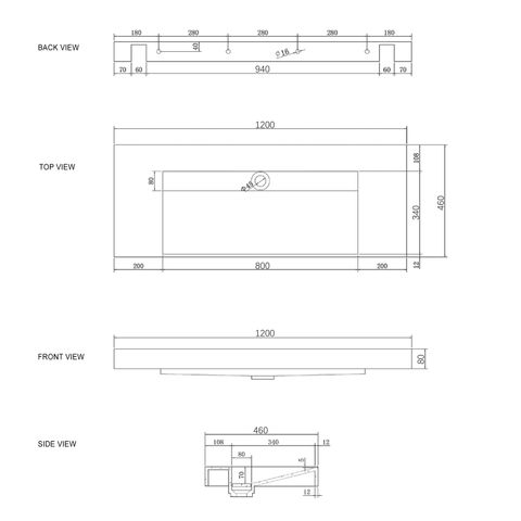 Moonlight 1200mm Solid Surface Top — detail 5
