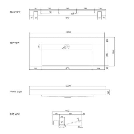 Moonlight 1200mm Solid Surface Top — detail 5