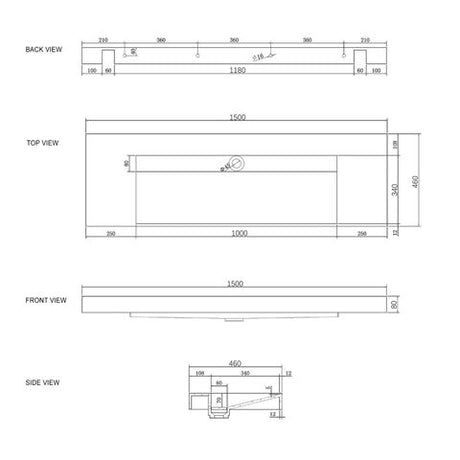 Moonlight 1500mm Solid Surface Top — detail 2