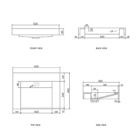 Moonlight 600mm Solid Surface Top — detail 5
