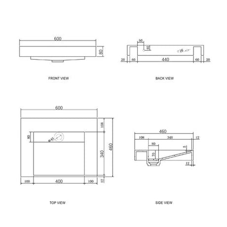Moonlight 600mm Solid Surface Top — detail 5