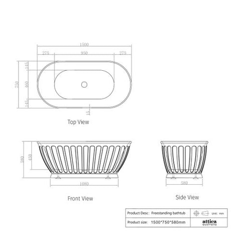 Attica Kensington 1500 Gloss White Bath — detail 4