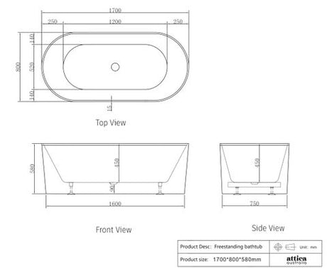 Attica Noosa 1700 Gloss White Bath — detail 4