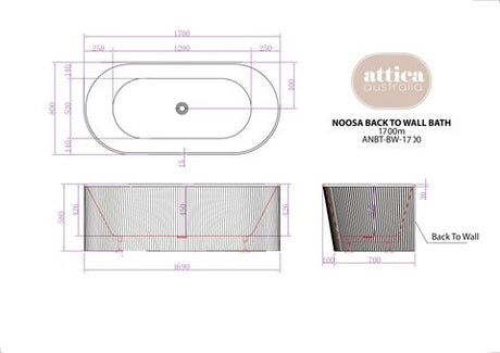 Attica Noosa 1700 Gloss White BTW Multi-fit Bath — detail 3