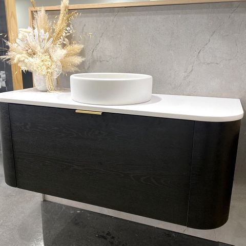Bondi 1200mm Black Oak Wall Hung Curve Cabinet Only — detail 2