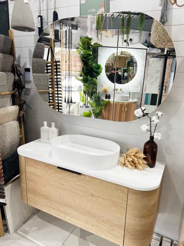 Bondi 1200mm Natural Oak Wall Hung Curve Cabinet Only — detail 7