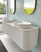 Bondi 1800mm Satin White Fluted Wall Hung Curve Cabinet — detail 2