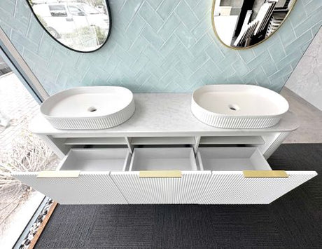 Bondi 1800mm Satin White Fluted Wall Hung Curve Cabinet — detail 3