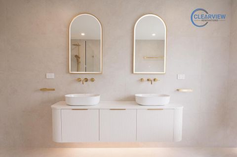 Bondi 1800mm Satin White Fluted Wall Hung Curve Cabinet — detail 4