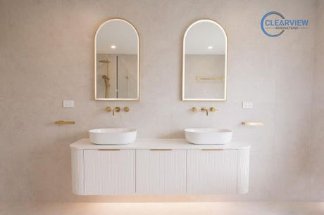 Bondi 1800mm Satin White Fluted Wall Hung Curve Cabinet — detail 4