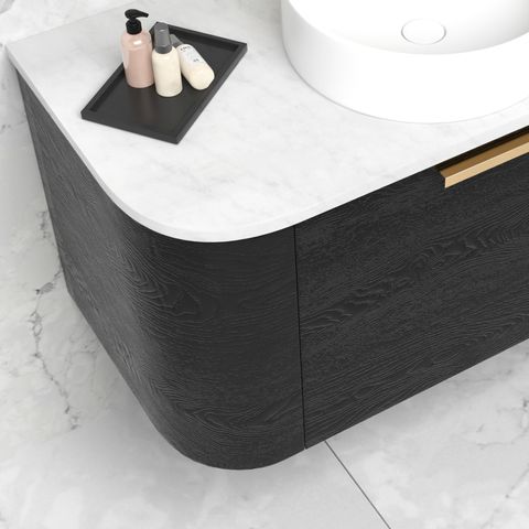 Bondi 600mm Black Oak Wall Hung Curve Cabinet Only — detail 3