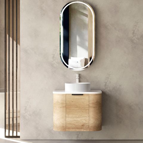 Bondi 600mm Natural Oak Wall Hung Curve Cabinet Only