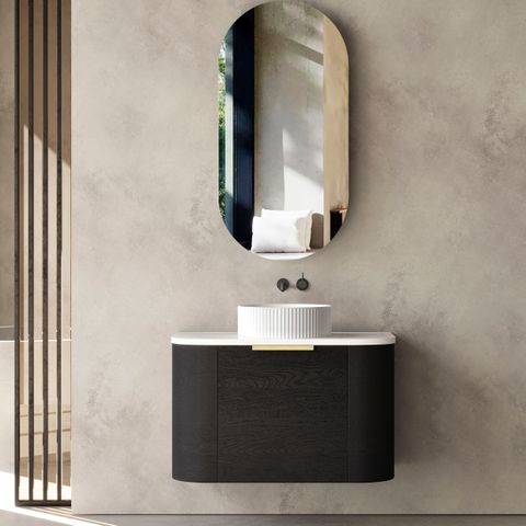 Bondi 750mm Black Oak Wall Hung Curve Cabinet Only — detail 2