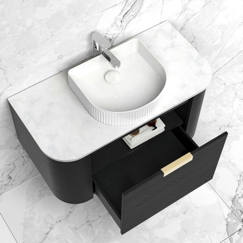 Bondi 750mm Black Oak Wall Hung Curve Cabinet Only — detail 4