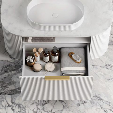 Bondi 750mm Satin White Fluted Wall Hung Curve Cabinet Only — detail 4