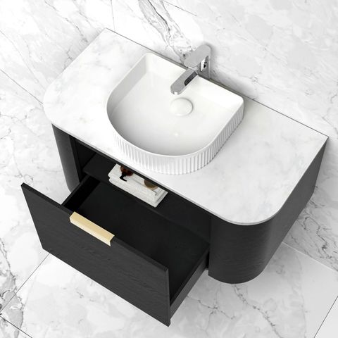 Bondi 900mm Black Oak Wall Hung Curve Cabinet Only — detail 2
