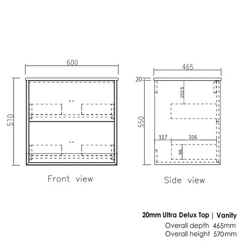 Boston 600mm Light Grey Wall Hung Cabinet Only — detail 5