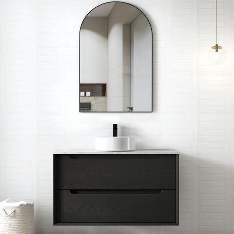 Byron 900mm Black Oak Wall Hung Cabinet Only — detail 2