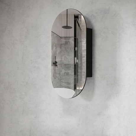 Noosa 900x450 Black Oak Shaving Cabinet — detail 2