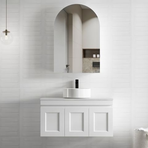 Hampton Mark II 900mm Satin White Wall Hung Cabinet Only
