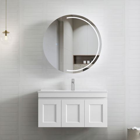 Hampton Mark II 900mm Satin White Wall Hung Cabinet Only — detail 3