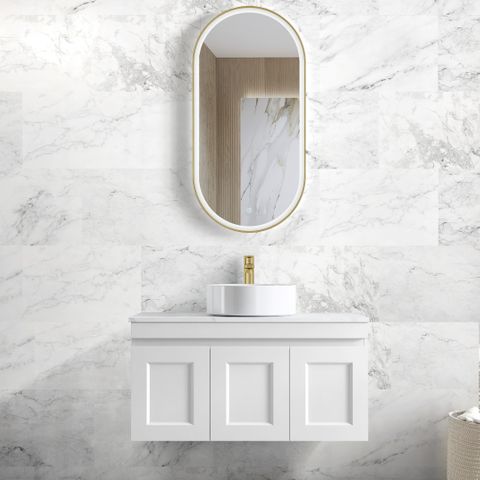 Hampton Mark II 900mm Satin White Wall Hung Cabinet Only — detail 4