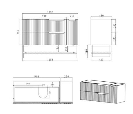 Noosa 1200mm Satin White Wall Hung Cabinet Only — detail 2