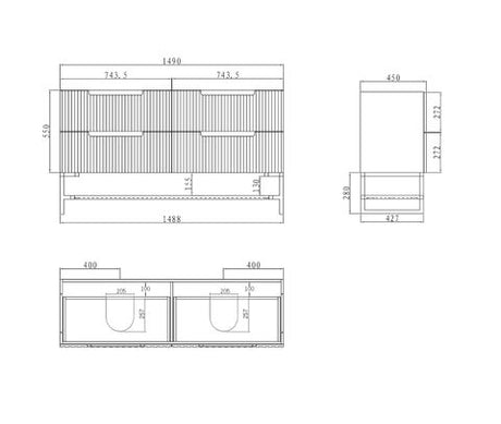 Noosa 1500mm Satin White Wall Hung Cabinet Only — detail 8