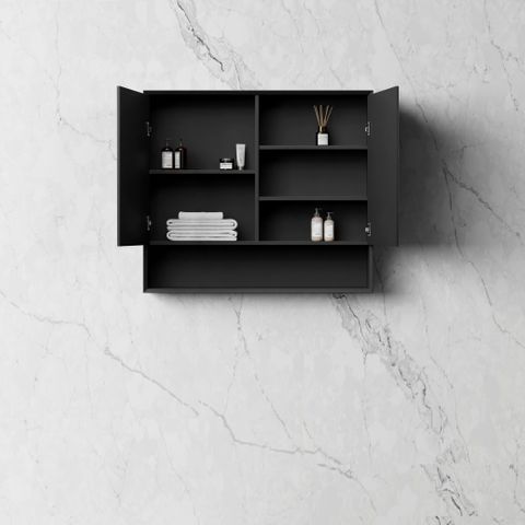 Marlo 900x800 Matte Black Shaving Cabinet — detail 2
